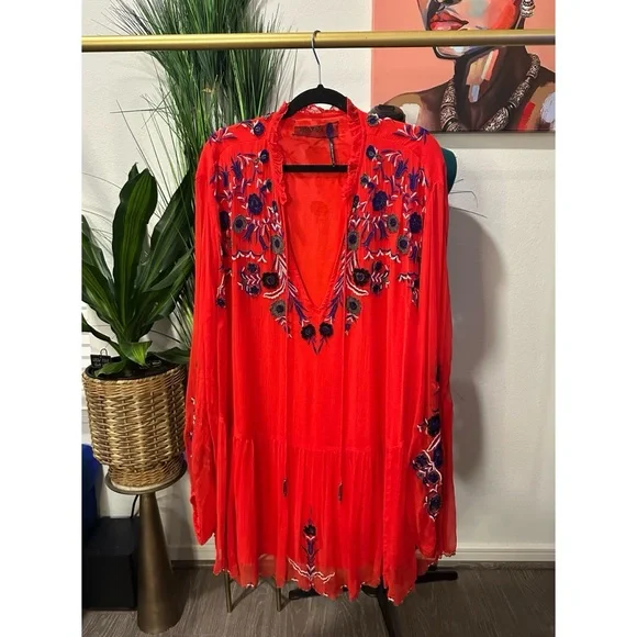 Free People Embroidered & Beaded Tunic Dress - Size Medium - Picture 14 of 14